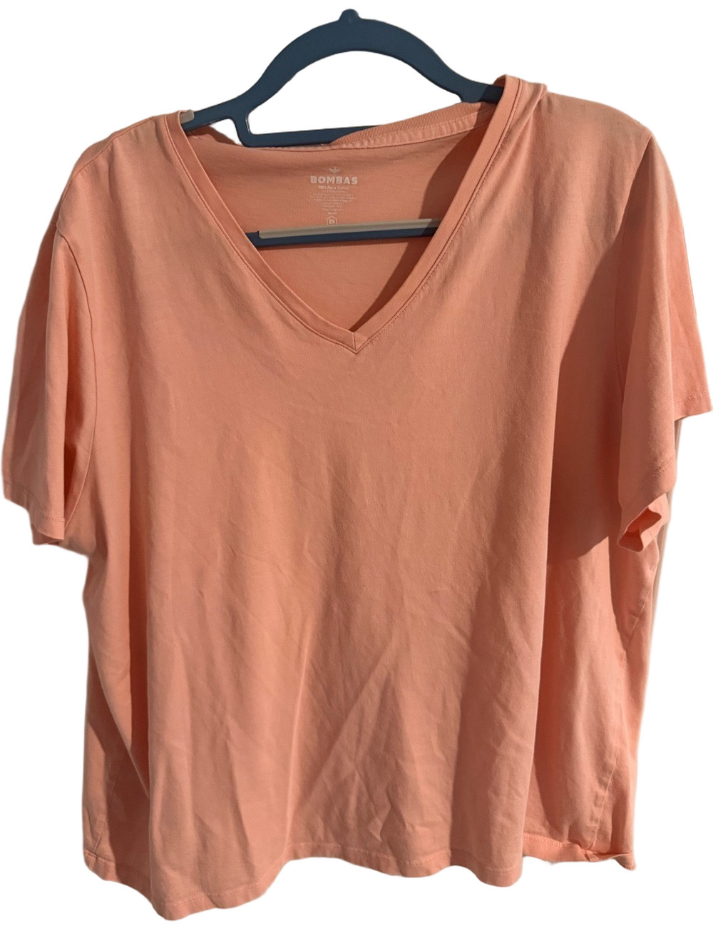 Bombas Women’s 2X Pink Pima Cotton V-Neck Short Sleeve T-Shirt Tee